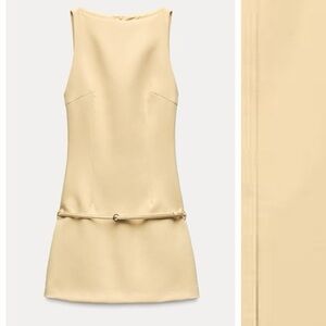 Zara Butter Yellow Belted Mini Shift Dress NWT